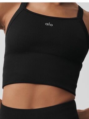 Alo Yoga Seamless Ribbed Favorite Bra Tank Top Black Sz S 4-6 W9730R